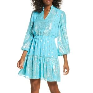 Lilly Pulitzer Joella Silk Swing Dress size 0 in Light Blue Metallic